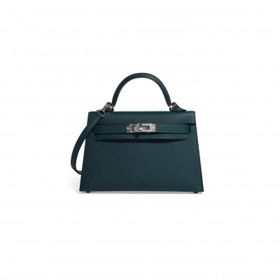 HERMÈS MINI KELLY IIEPSOM DUCK BLUE WITH PALLADIUM HARDWARE (19*12*5.5cm) 